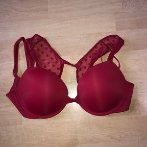 VS red bra with Swiss polka dot back